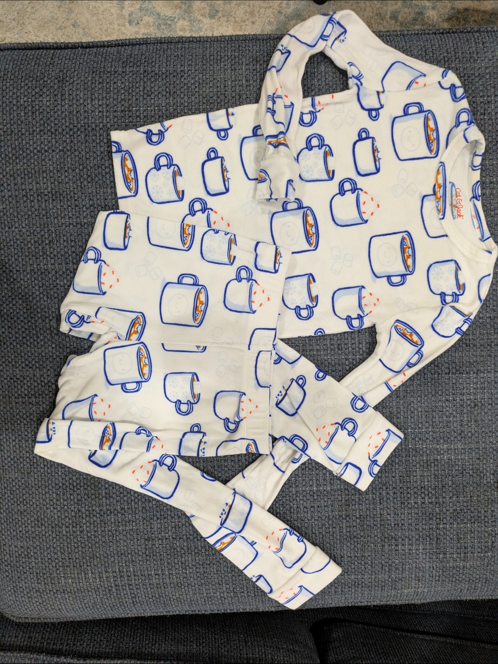 Cat & Jack White Pajama Set with Blue and Orange Mug Print